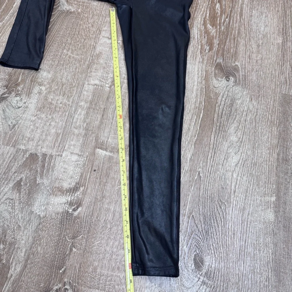 Spanx Faux Leather Shimmer Leggings M Petite Black High Rise Sculpting - Picture 6 of 8